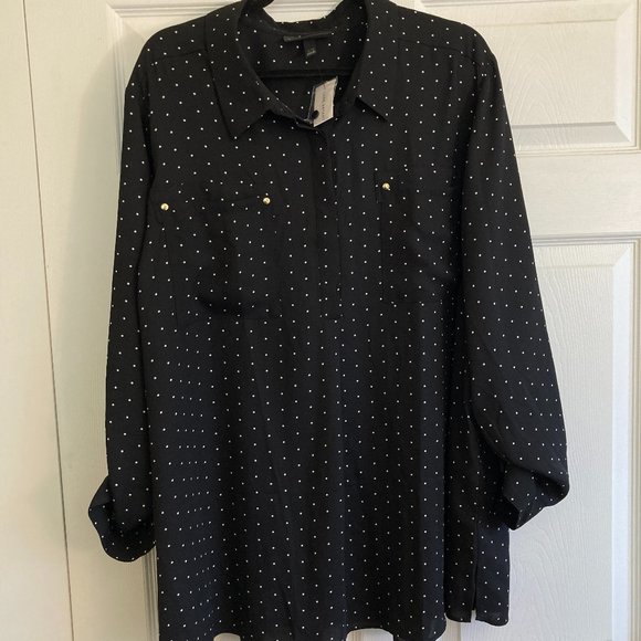 NWT Lane Bryant Blouse Shirt Top Tunic Black Polka Dot Plus Size Size 26/28 - Picture 1 of 4